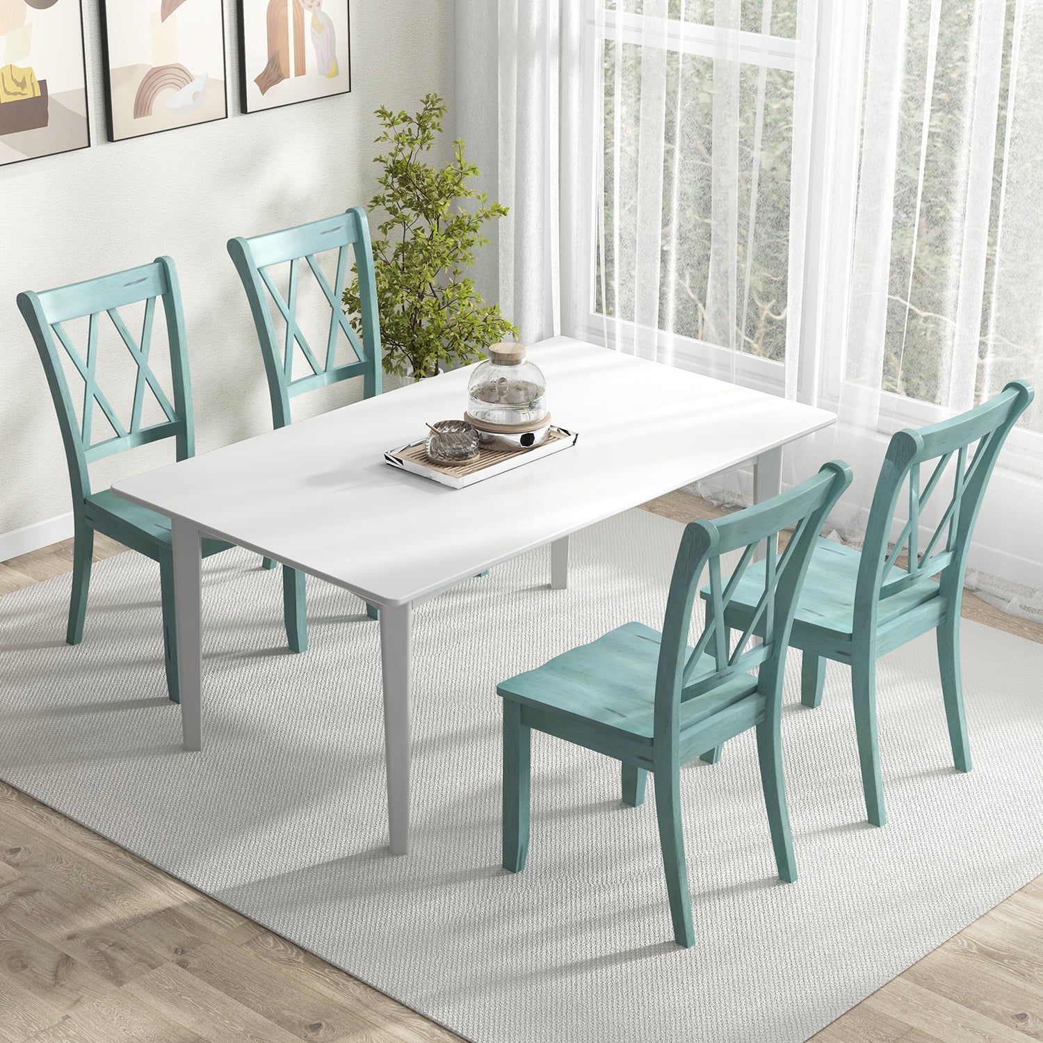 Set of 2 Cross Back Rubber Wood Dining Chairs