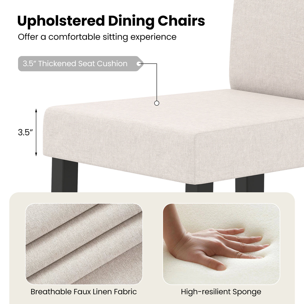 Set of 2 Dining Chair Mid-Century Modern Fabric Upholstered Parson Chairs