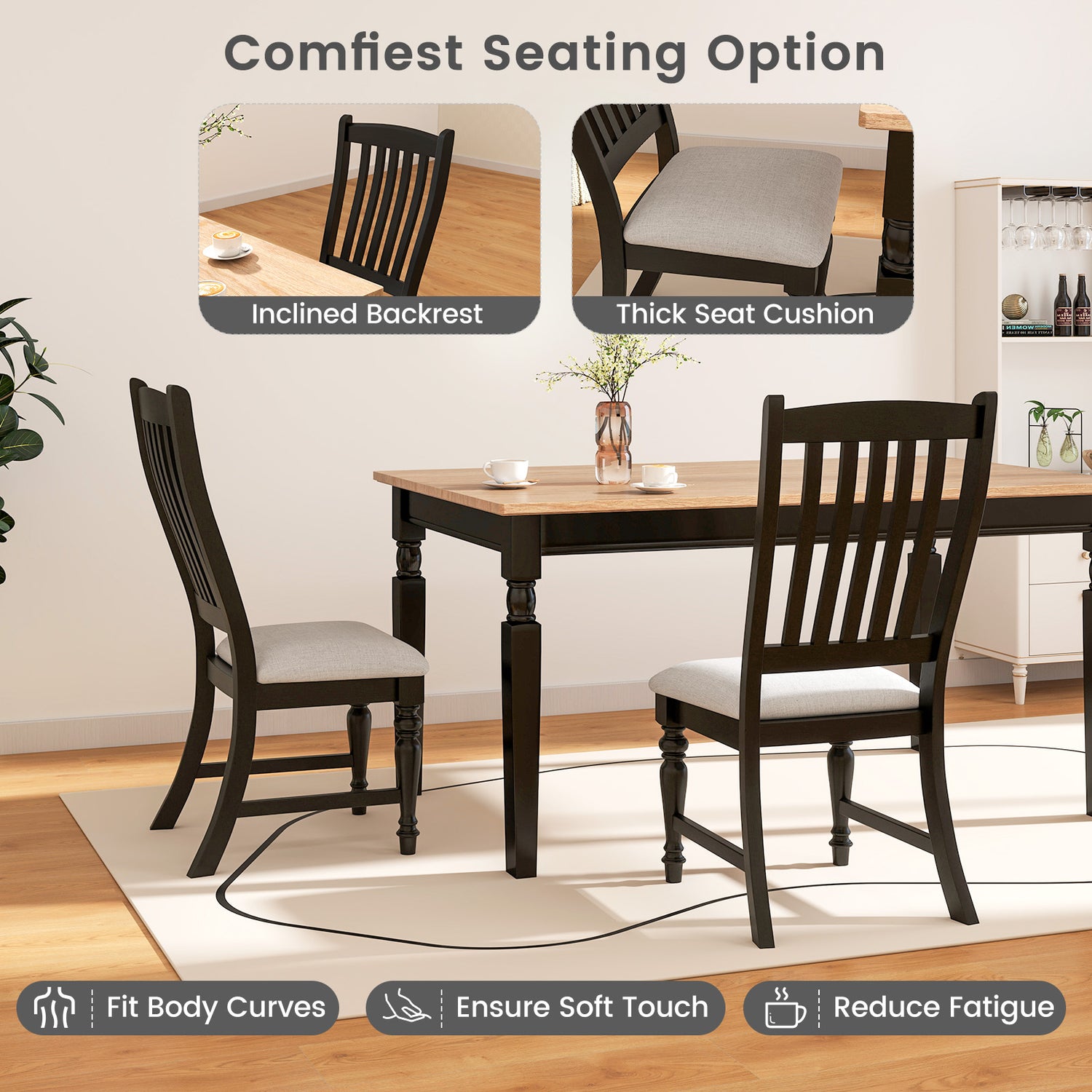 Set of 2 Dining Chairs Kitchen Side Chair with Solid Wood Legs