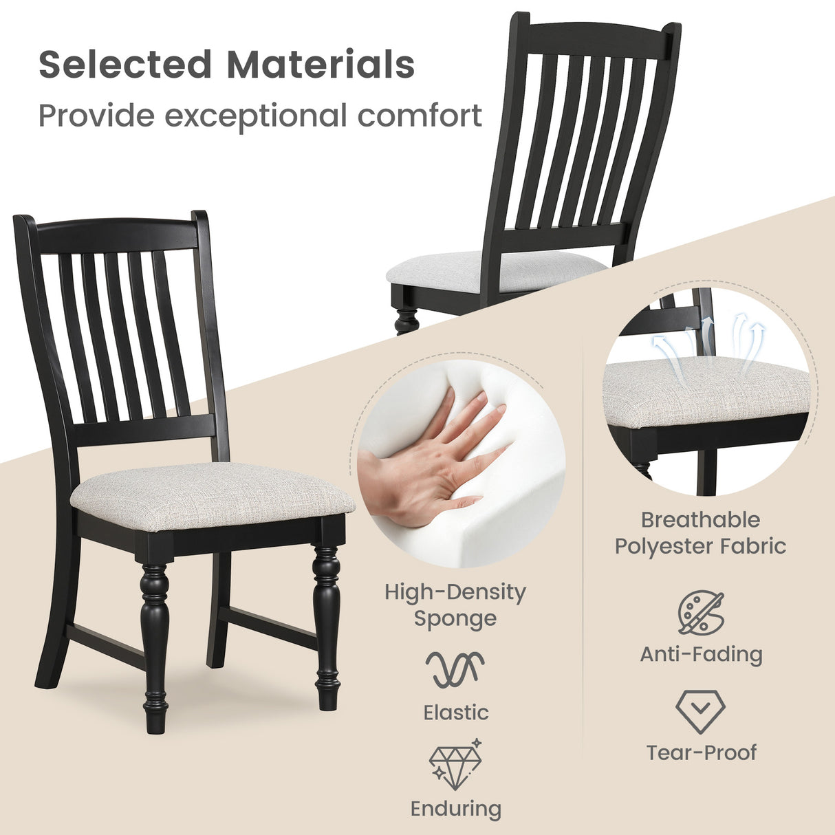 Set of 2 Dining Chairs Kitchen Side Chair with Solid Wood Legs