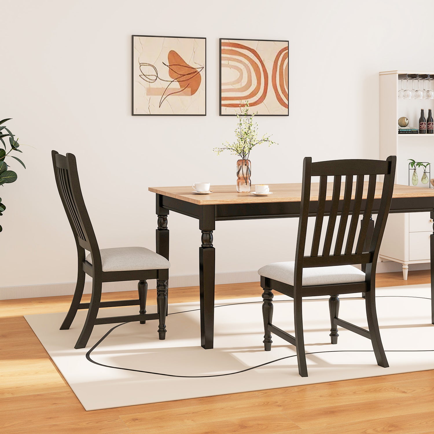 Set of 2 Dining Chairs Kitchen Side Chair with Solid Wood Legs