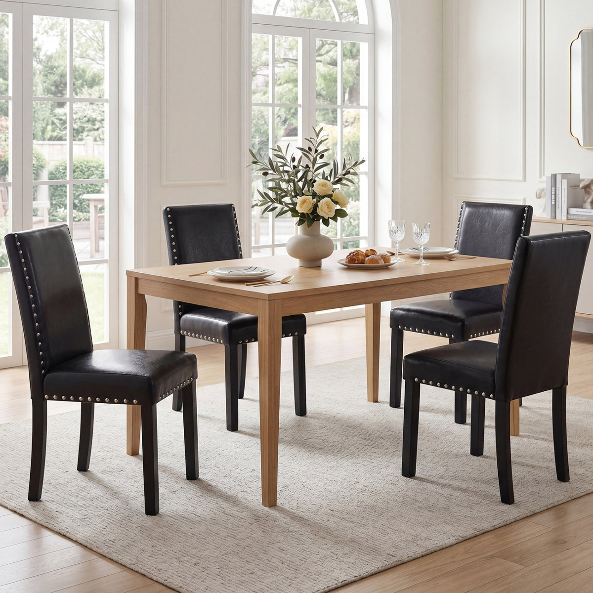 Set of 2/4 Dining Chairs with Solid Rubber and Wood Legs