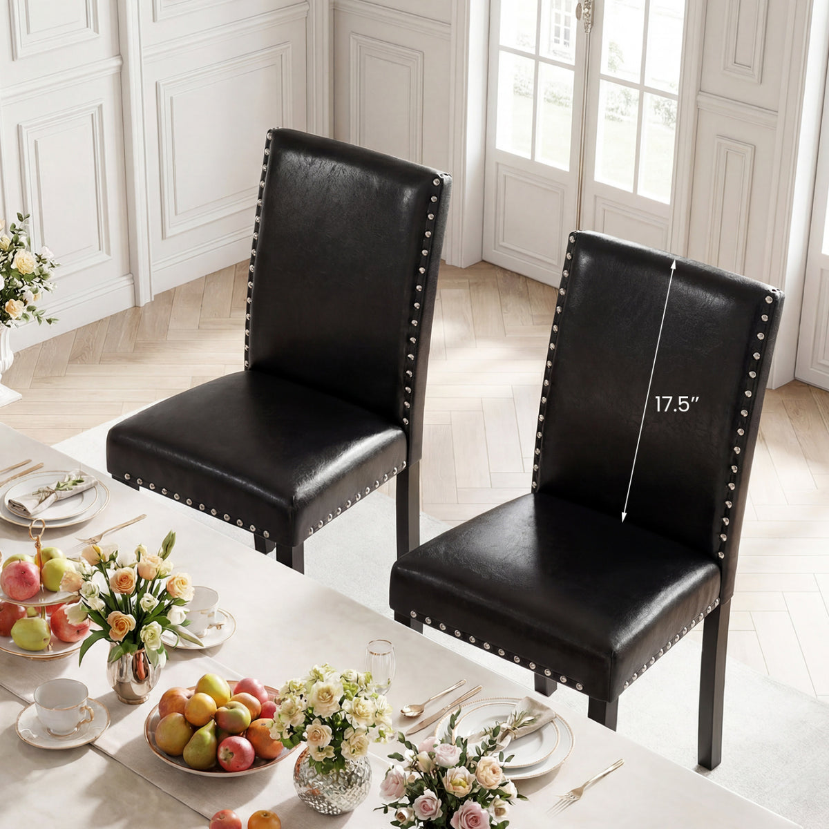 Set of 2/4 Dining Chairs with Solid Rubber and Wood Legs
