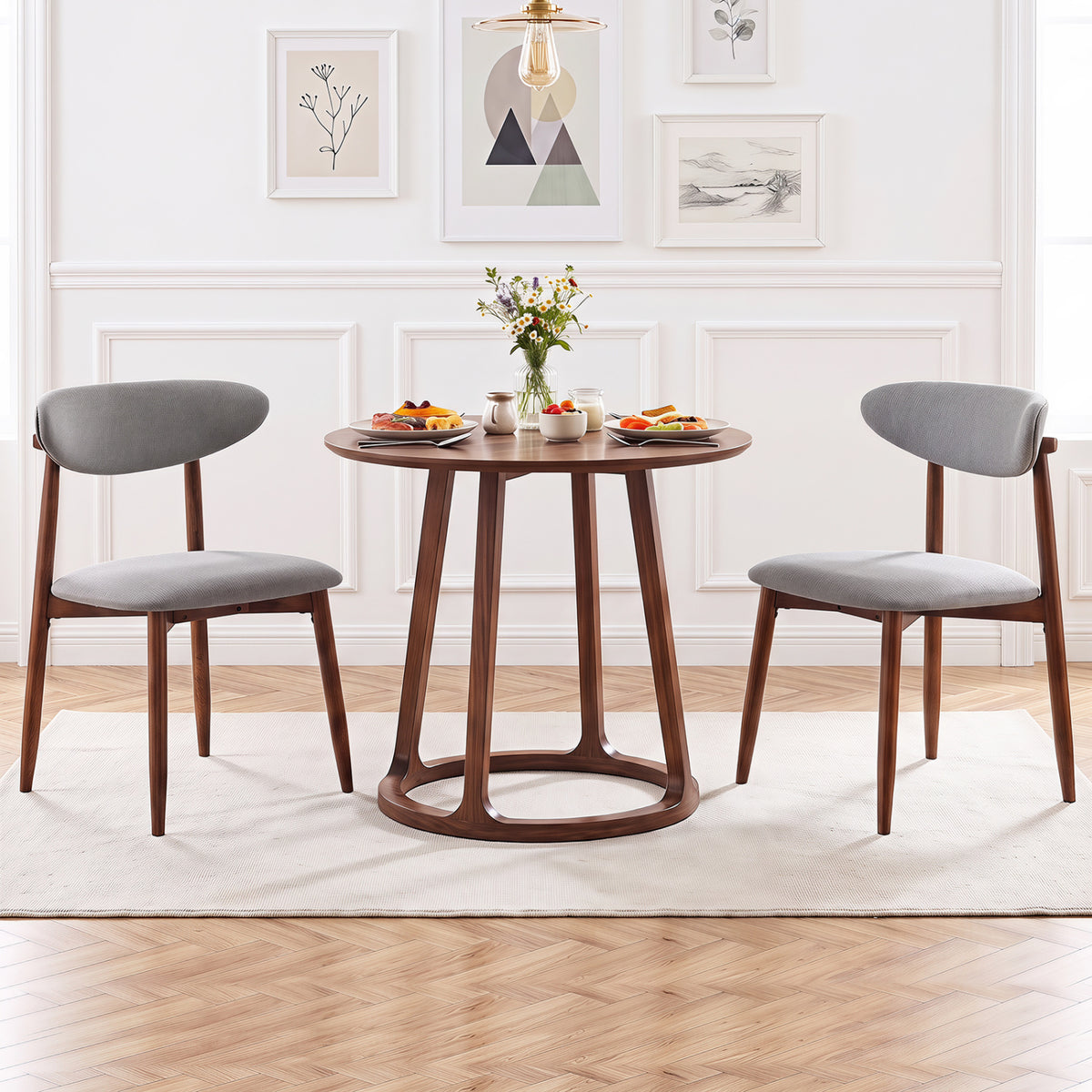 Set of 2 Fabric Upholstered Dining Chairs with Curved Backs