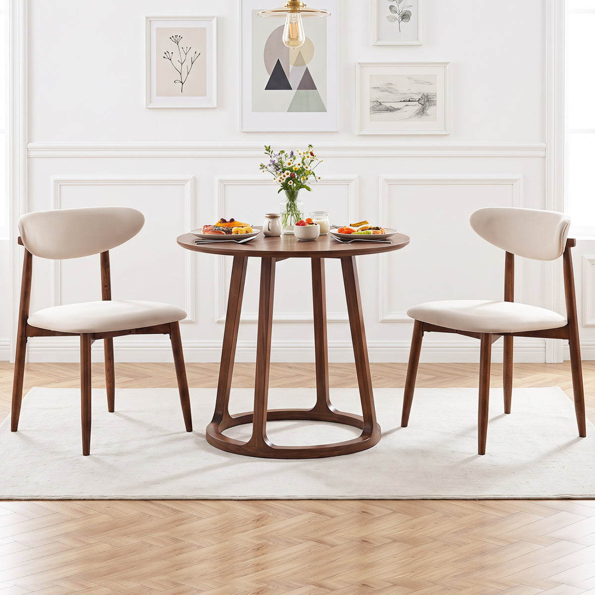 Set of 2 Fabric Upholstered Dining Chairs with Curved Backs