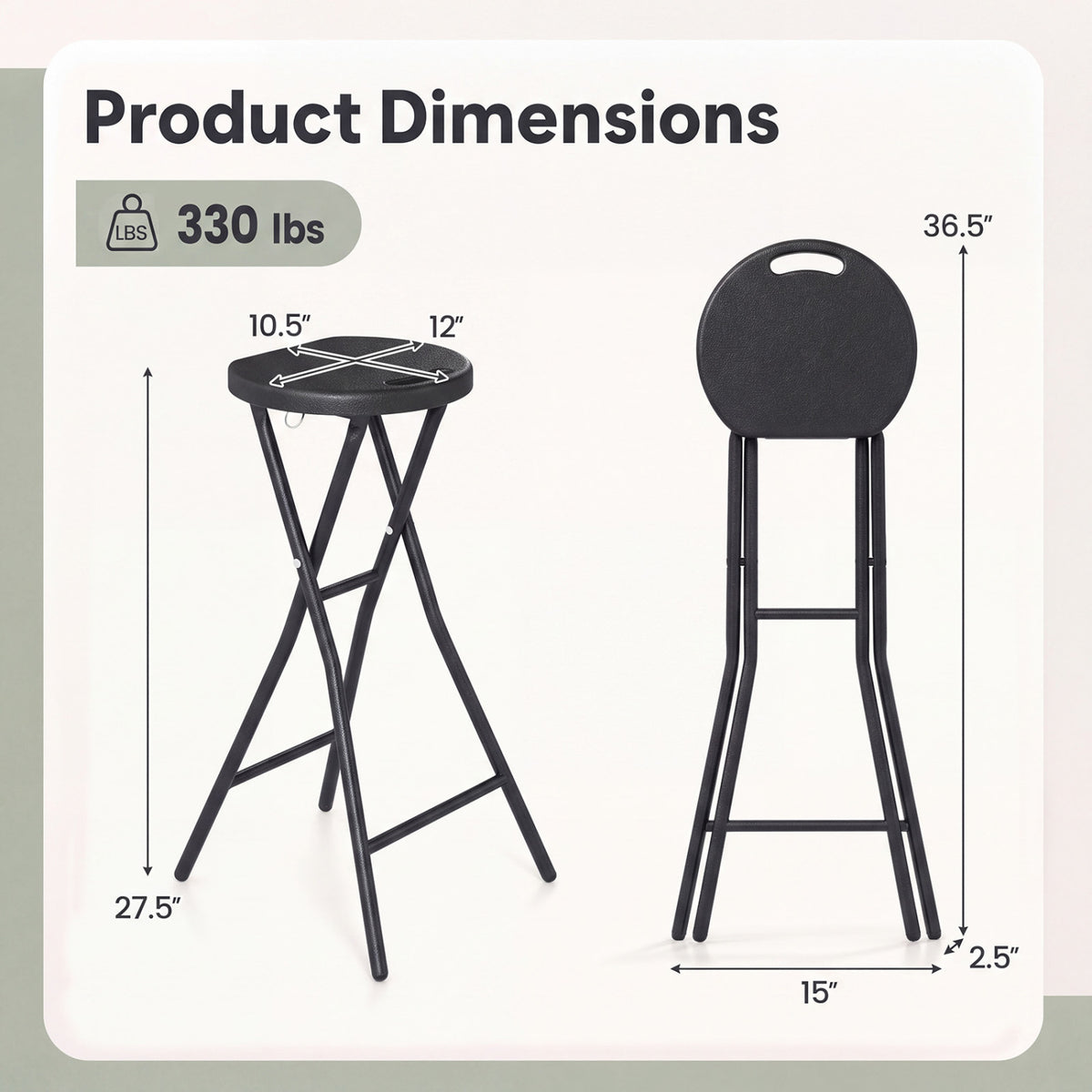 Set of 2 Folding Bar Stool 27.5" with HDPE Seat & Carry Handle for Kitchen Bar-Black