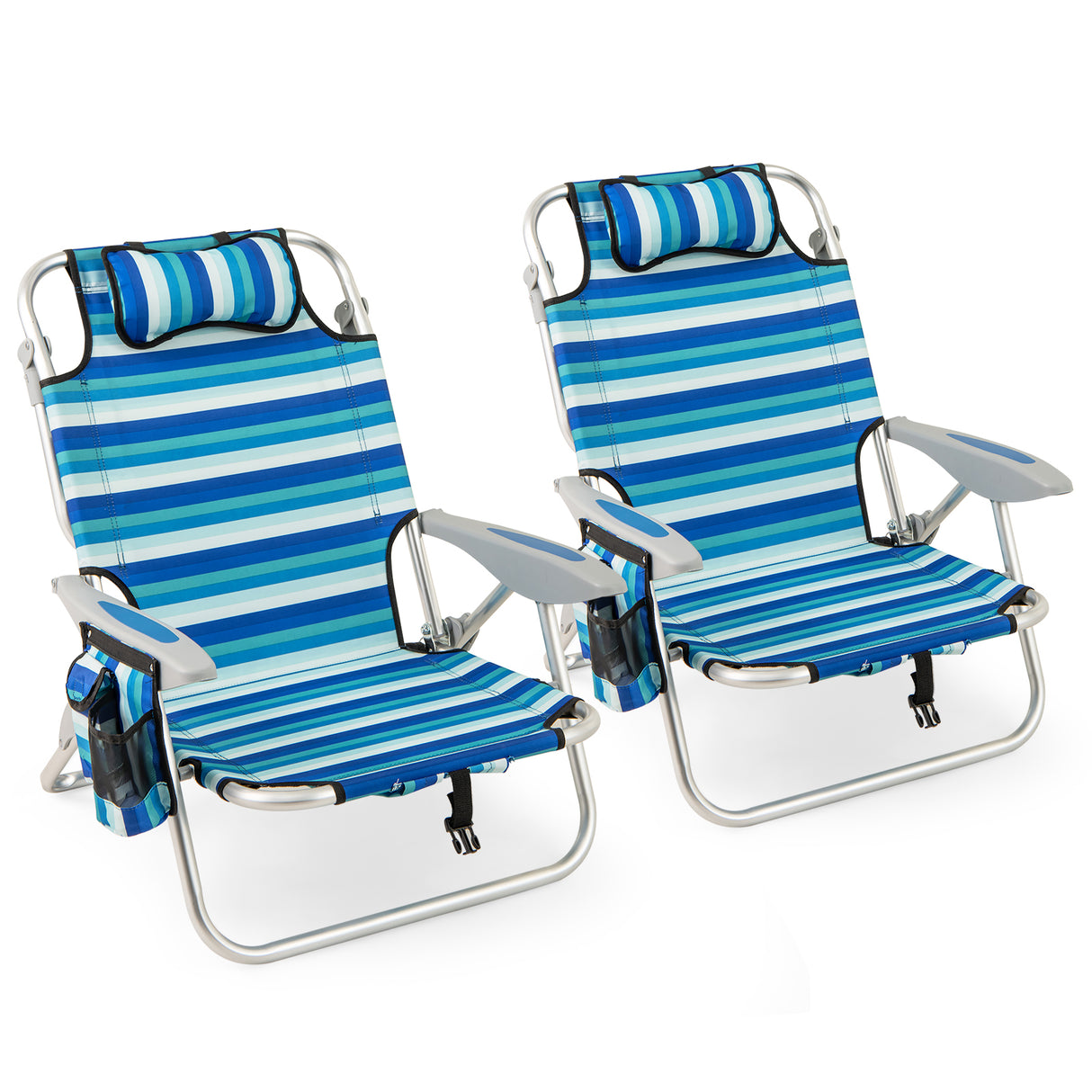 Set of 1 Folding Beach Chair for Adults with 4-Position Adjustable Backrest