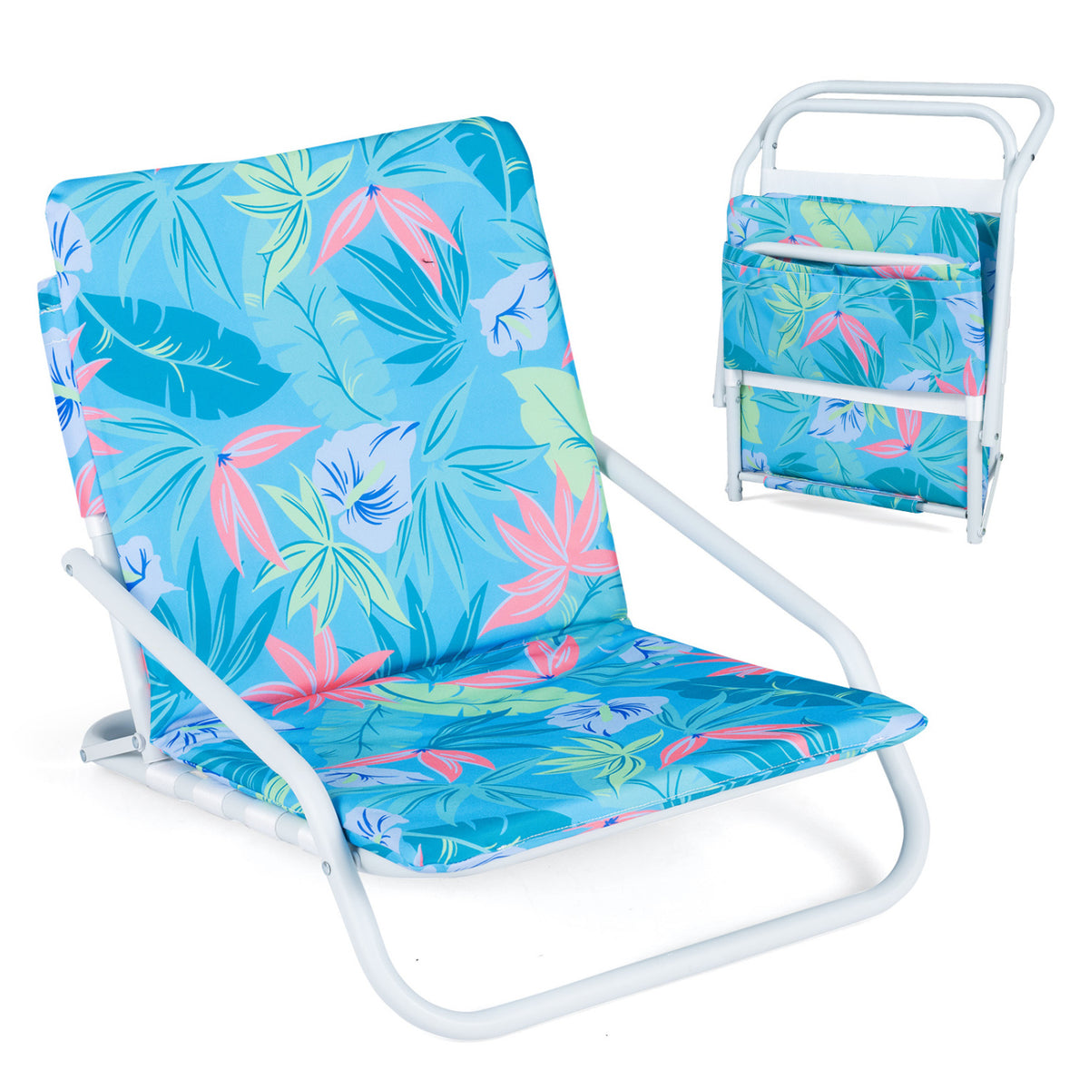 Set of 2 Folding Beach Chairs with Sponge Padded Seat for Camping