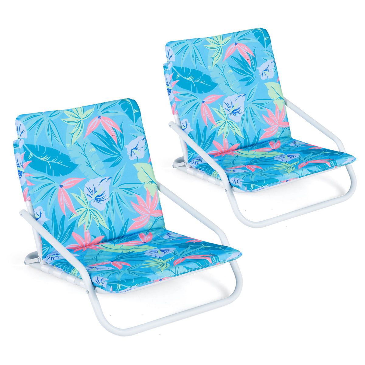 Set of 2 Folding Beach Chairs with Sponge Padded Seat for Camping