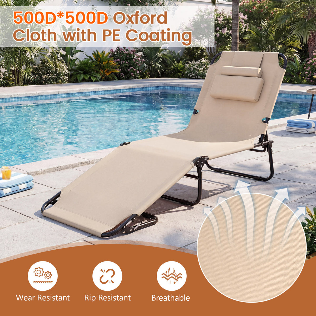 Set of 2 Folding Face Down Tanning Chair with Face Hole 3 Removable Pillows