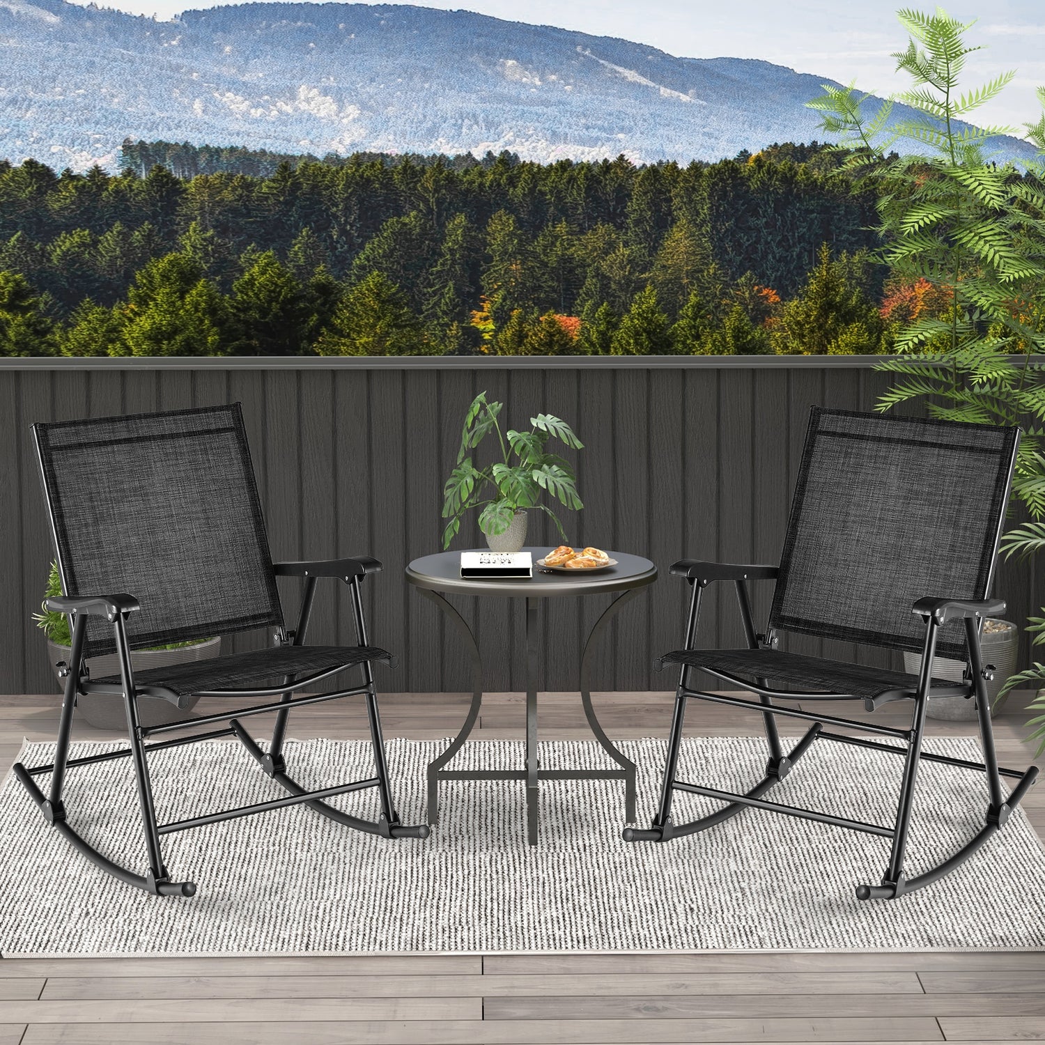 Folding Rocking Chair with Breathable Seat Fabric Set of 2