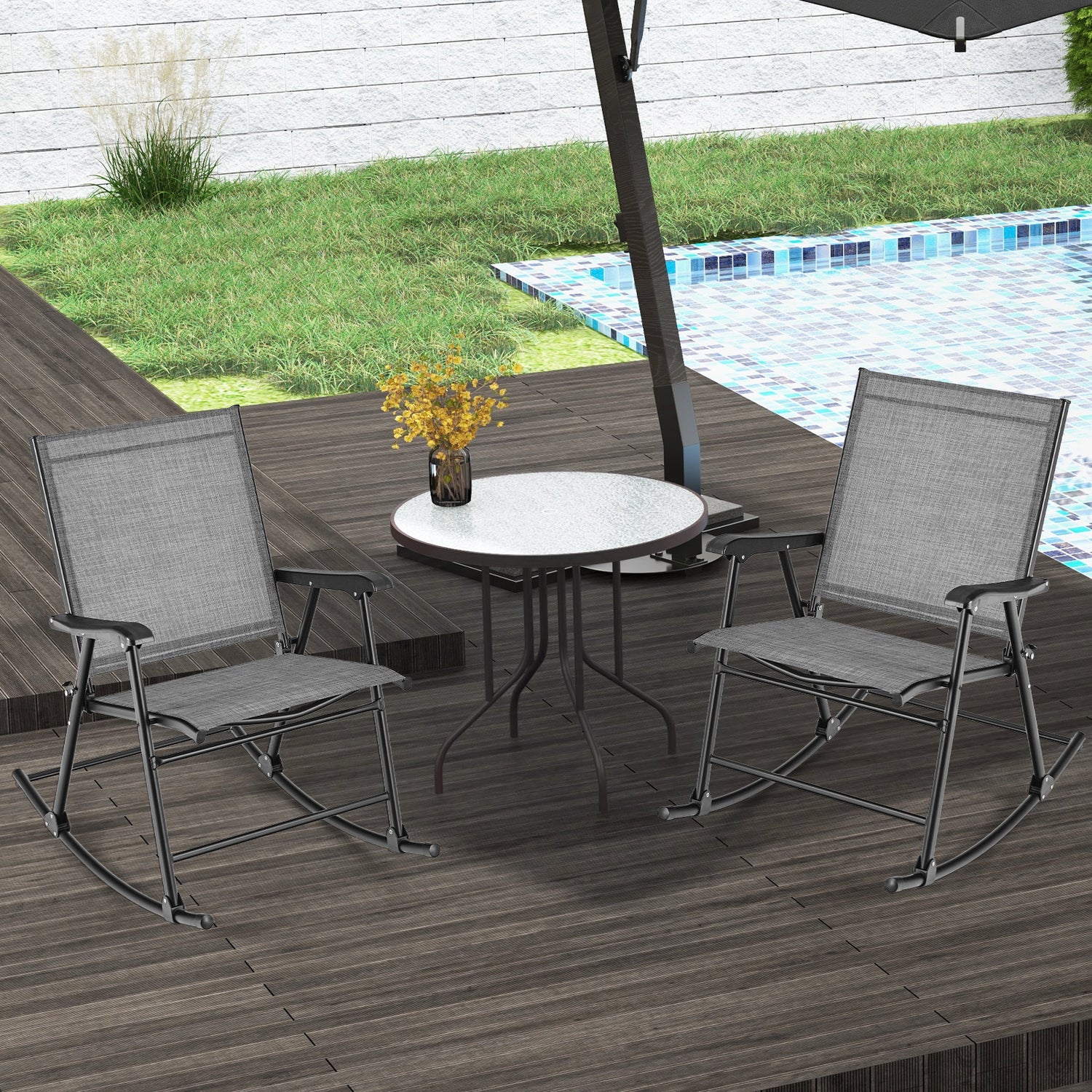 Folding Rocking Chair with Breathable Seat Fabric Set of 2