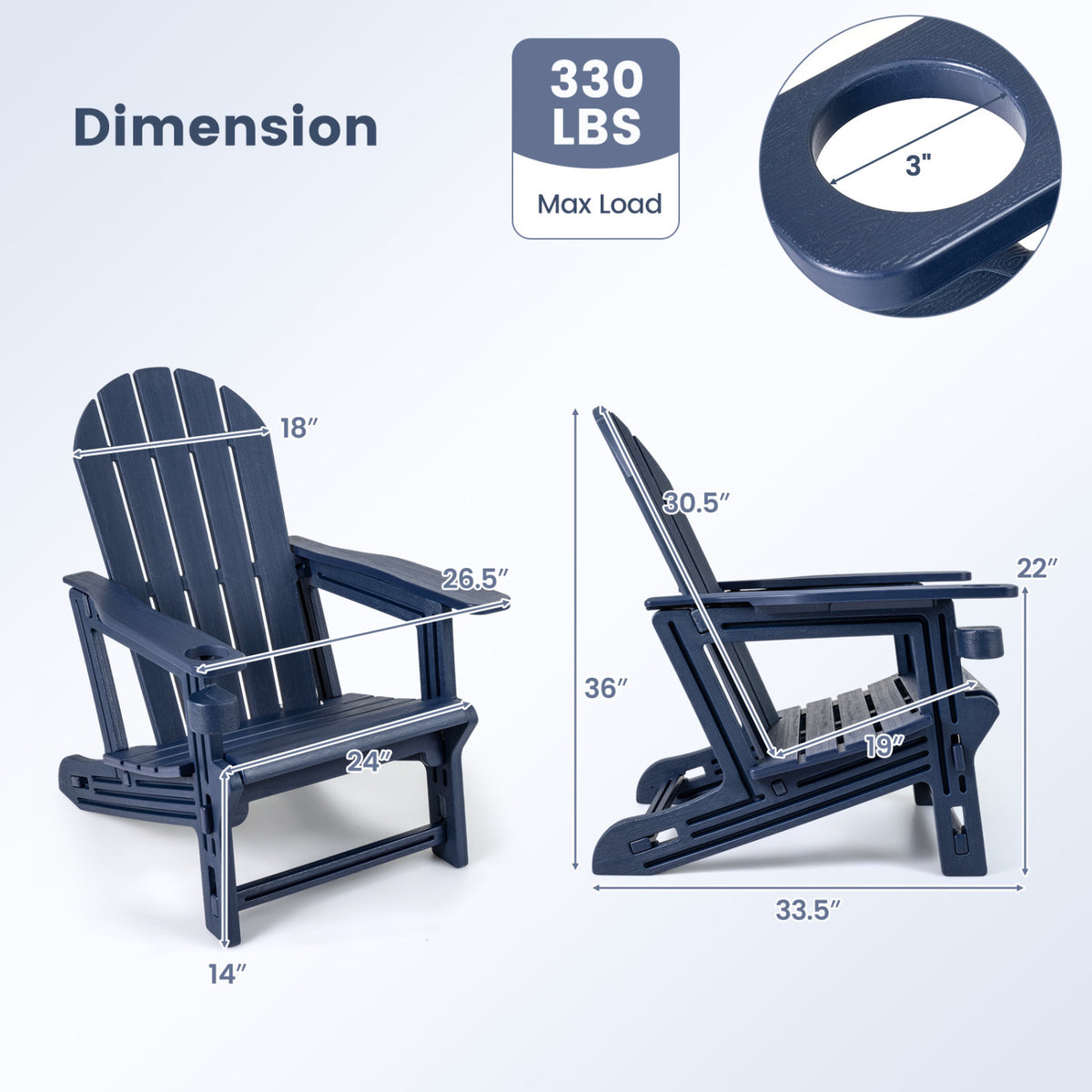 Set of 2 HDPE Adirondack Chair with Cup Holder and Wooden Texture for Patio
