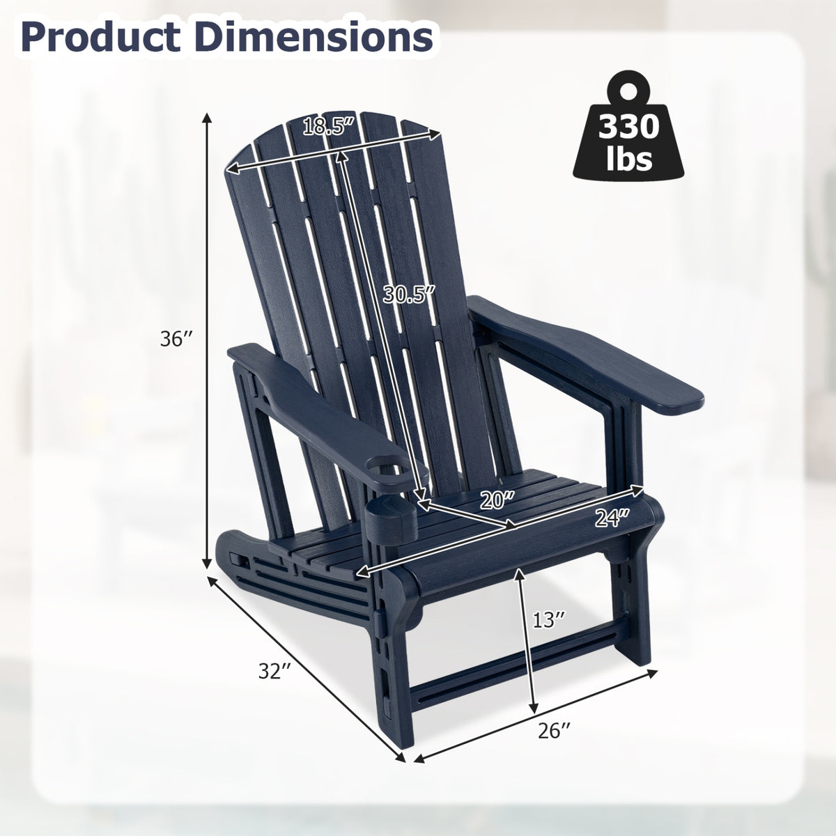 Set of 2 HDPE Adirondack Chair with Cup Holder and Wood-Like Texture for Garden