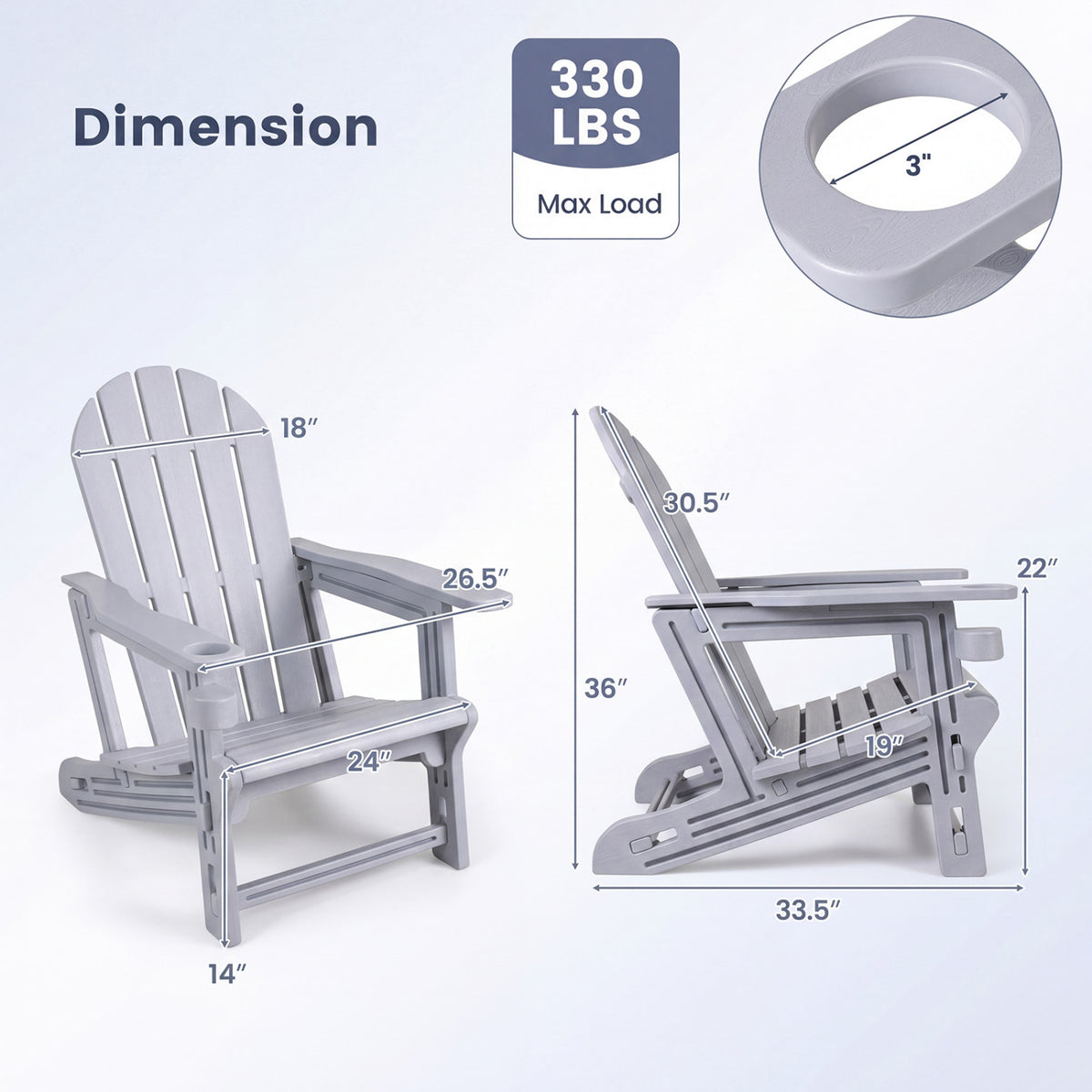Set of 2 HDPE Adirondack Chair with Cup Holder and Wooden Texture for Patio