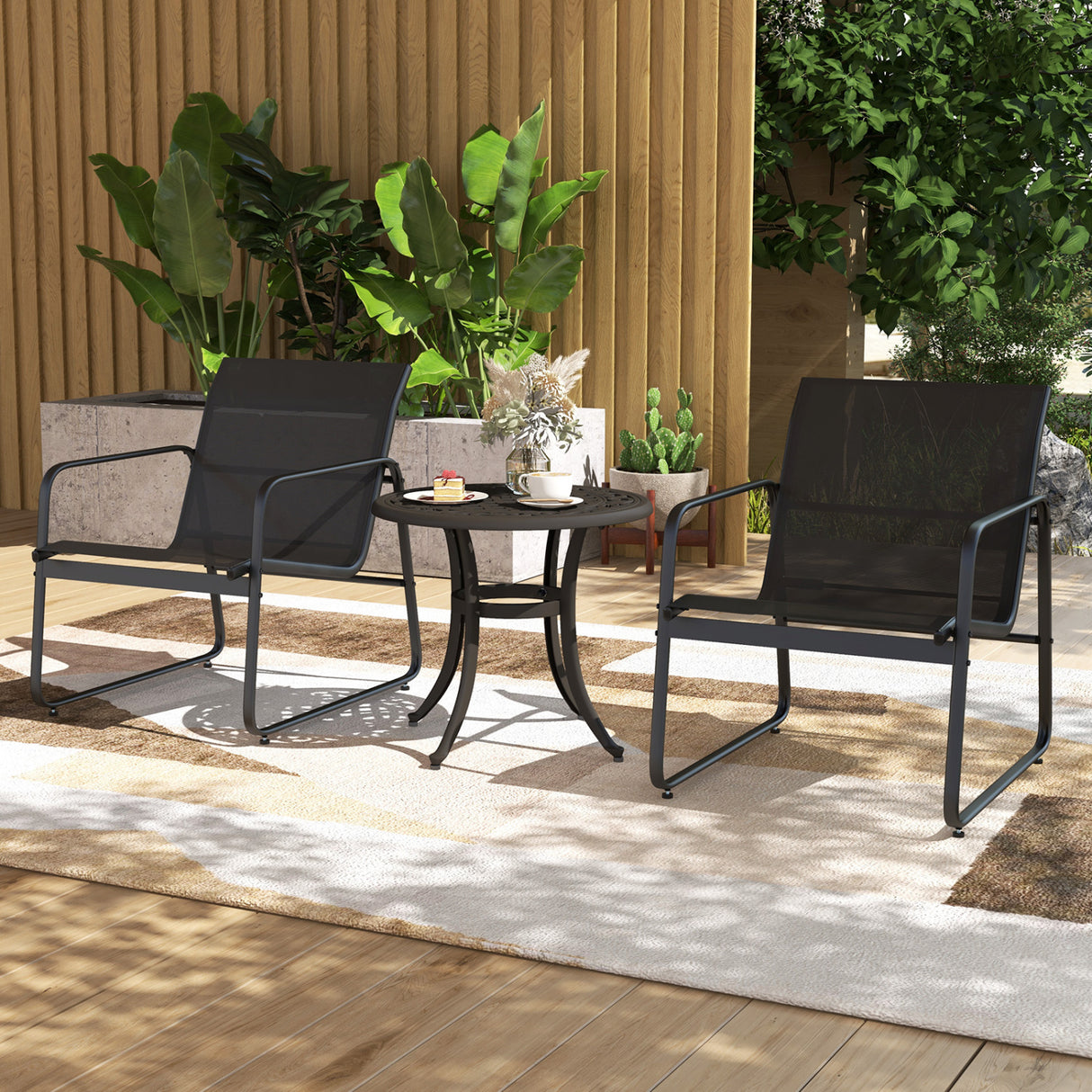 Set of 2 Heavy-Duty Outdoor Aluminum Side Table with Adjustable Footpads for Patio-Antique Brown
