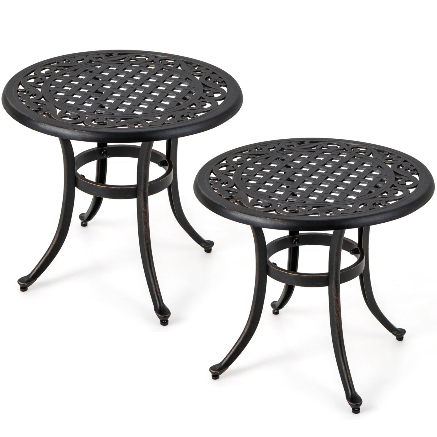 Set of 2 Heavy-Duty Outdoor Aluminum Side Table with Adjustable Footpads for Patio-Antique Brown