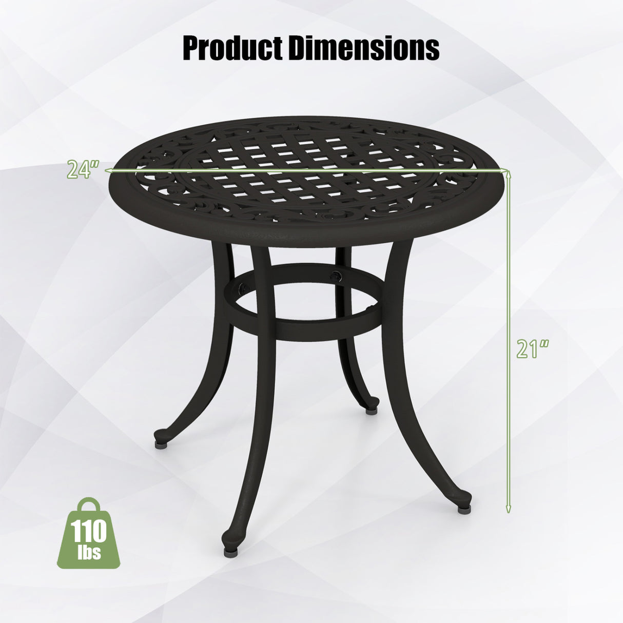 Set of 2 Heavy-Duty Outdoor Aluminum Side Table with Adjustable Footpads for Patio-Antique Brown