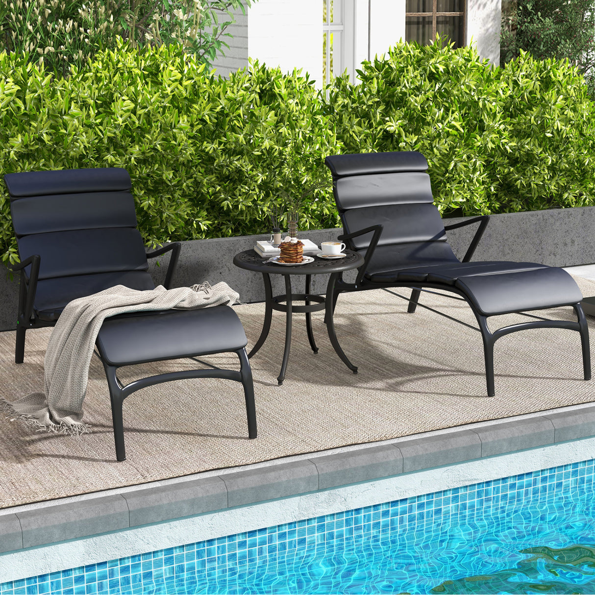 Set of 2 Heavy-Duty Outdoor Aluminum Side Table with Adjustable Footpads for Patio-Antique Brown
