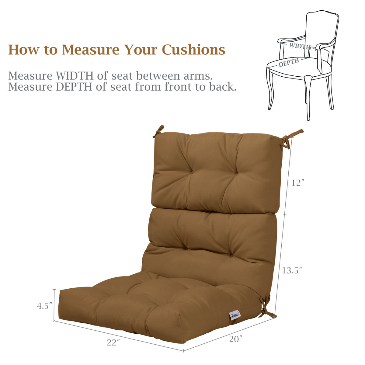 Set of 2 High Back Chair Cushion with Adjustable Height