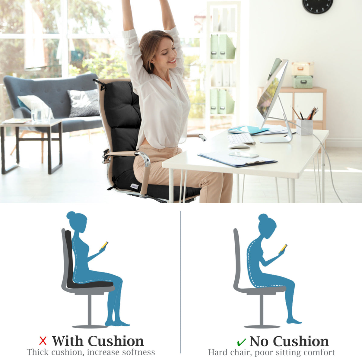 Set of 2 High Back Chair Cushion with Adjustable Height