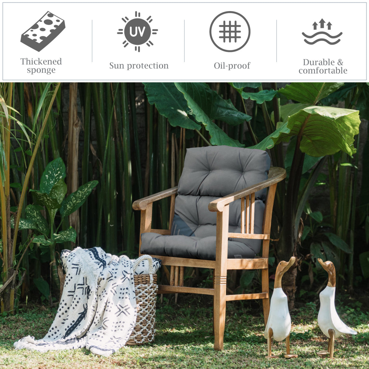 Set of 2 High Back Chair Cushion with Adjustable Height