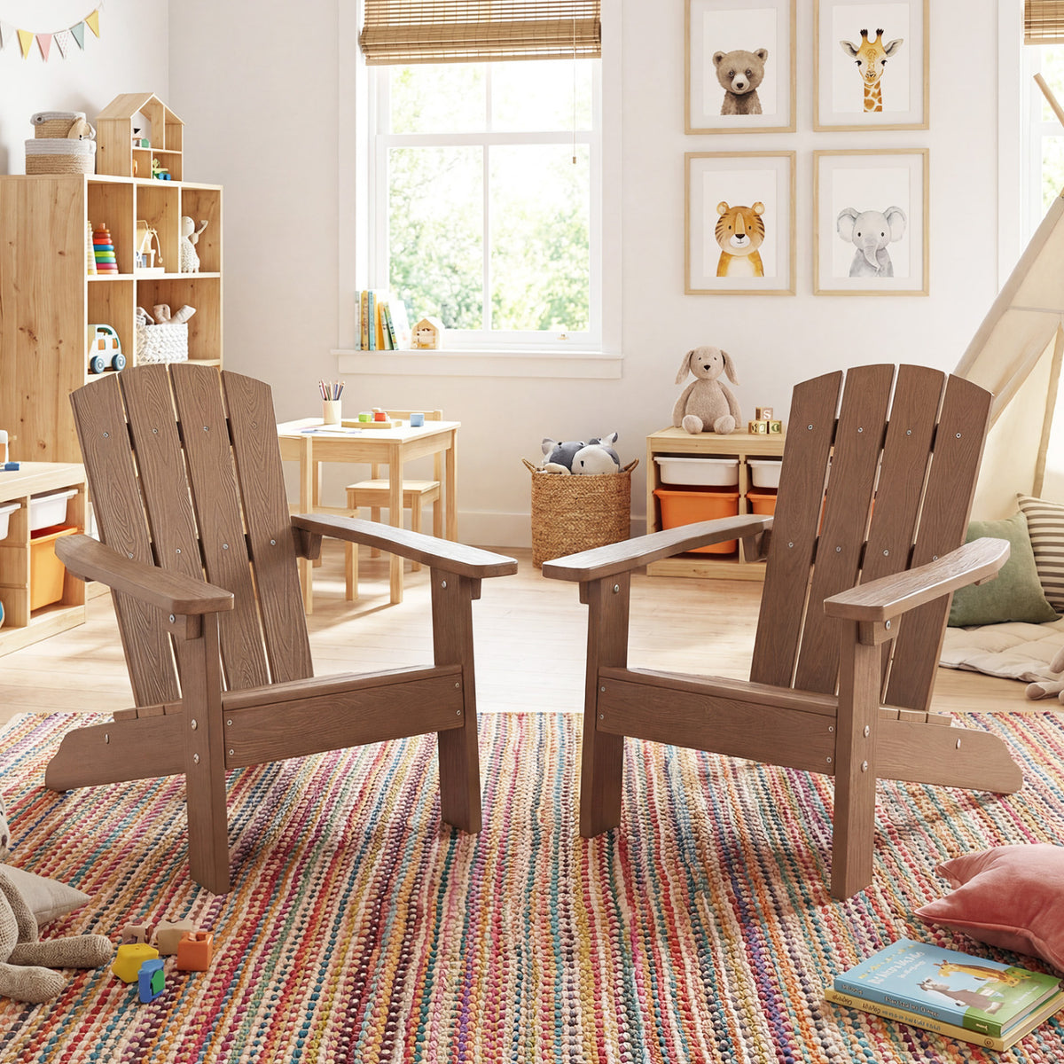 Set of 2 Kid's Adirondack Chair with with High Backrest and Armrests