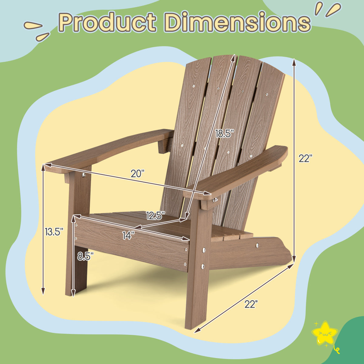 Set of 2 Kid's Adirondack Chair with with High Backrest and Armrests