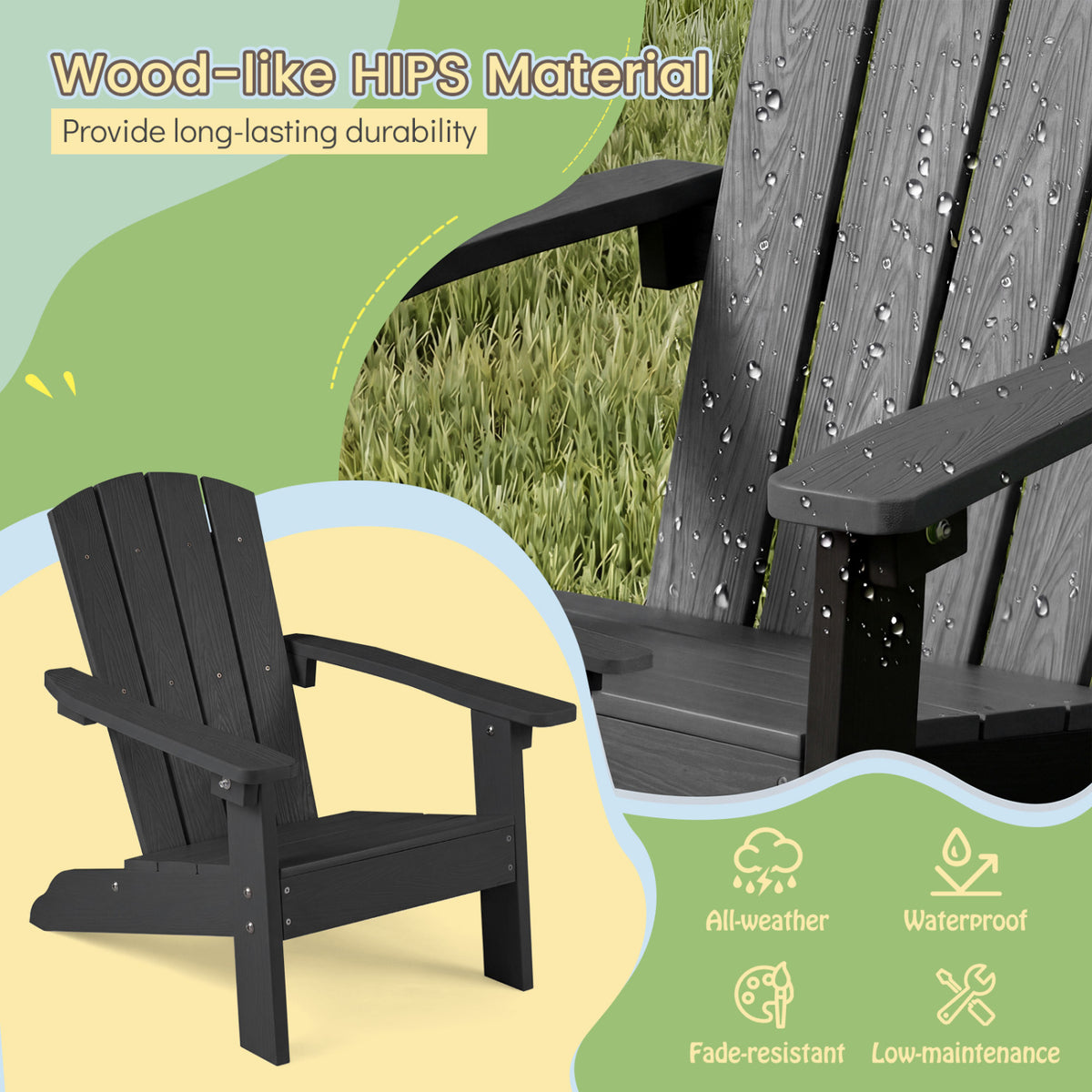 Set of 2 Kid's Adirondack Chair with with High Backrest and Armrests