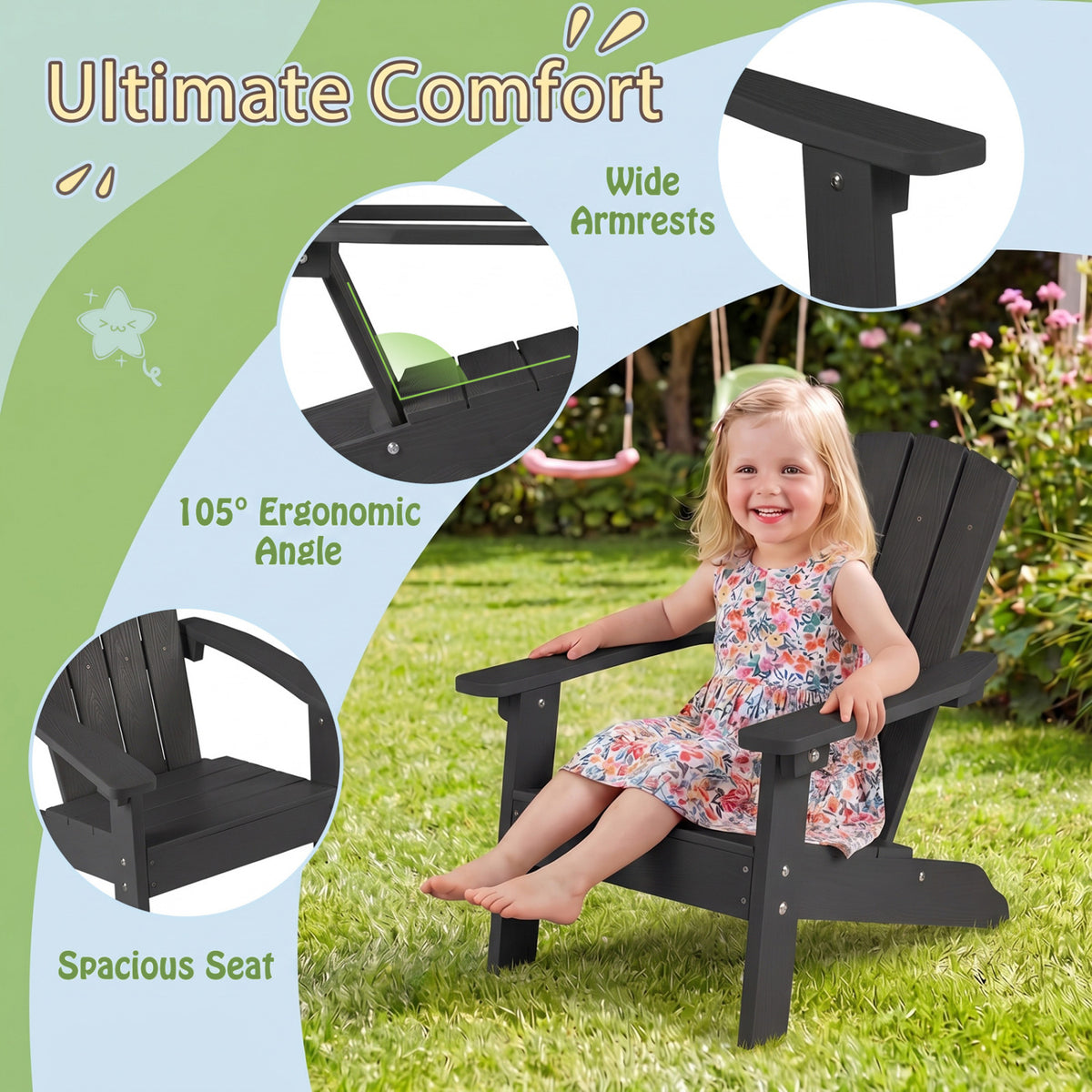 Set of 2 Kid's Adirondack Chair with with High Backrest and Armrests