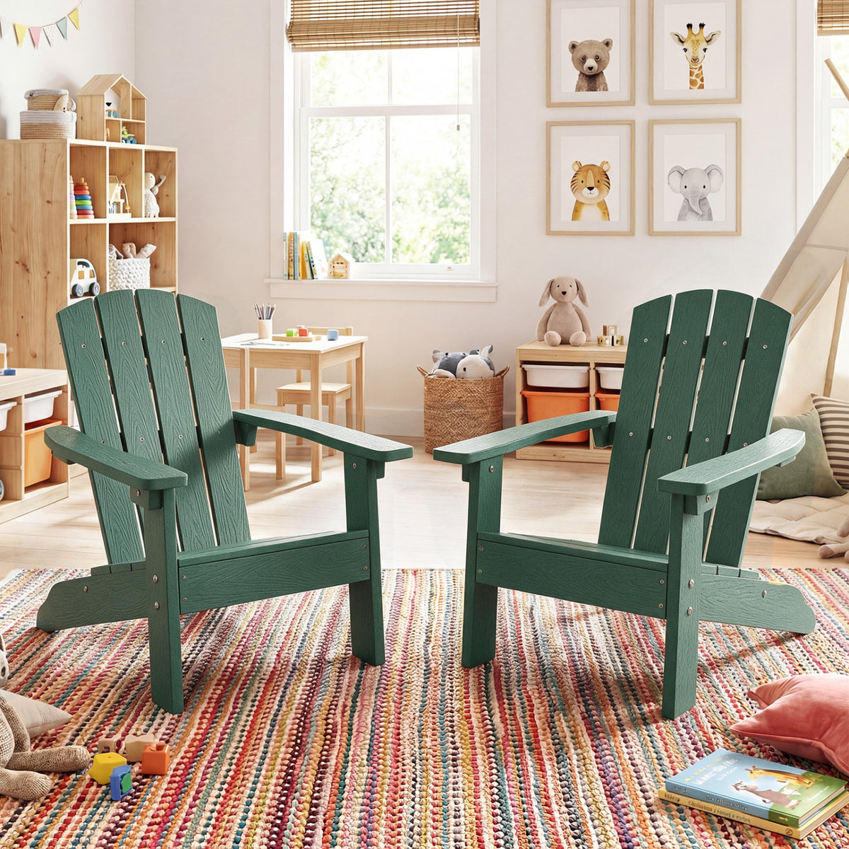 Set of 2 Kid's Adirondack Chair with with High Backrest and Armrests