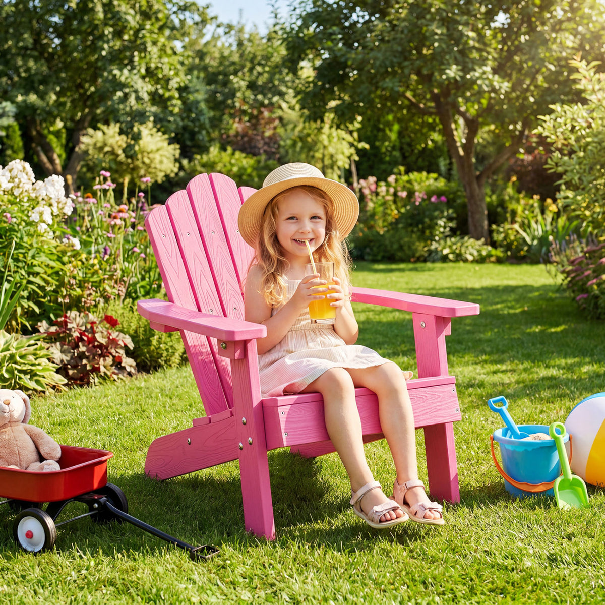 Set of 2 Kids Adirondack Chairs All-weather Outdoor Chairs for Children with Tilted High Backrest