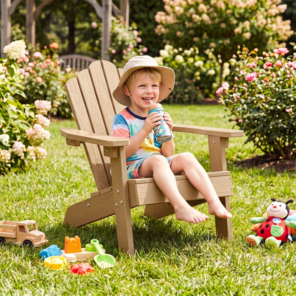 Set of 2 Kids Adirondack Chairs All-weather Outdoor Chairs for Children with Tilted High Backrest