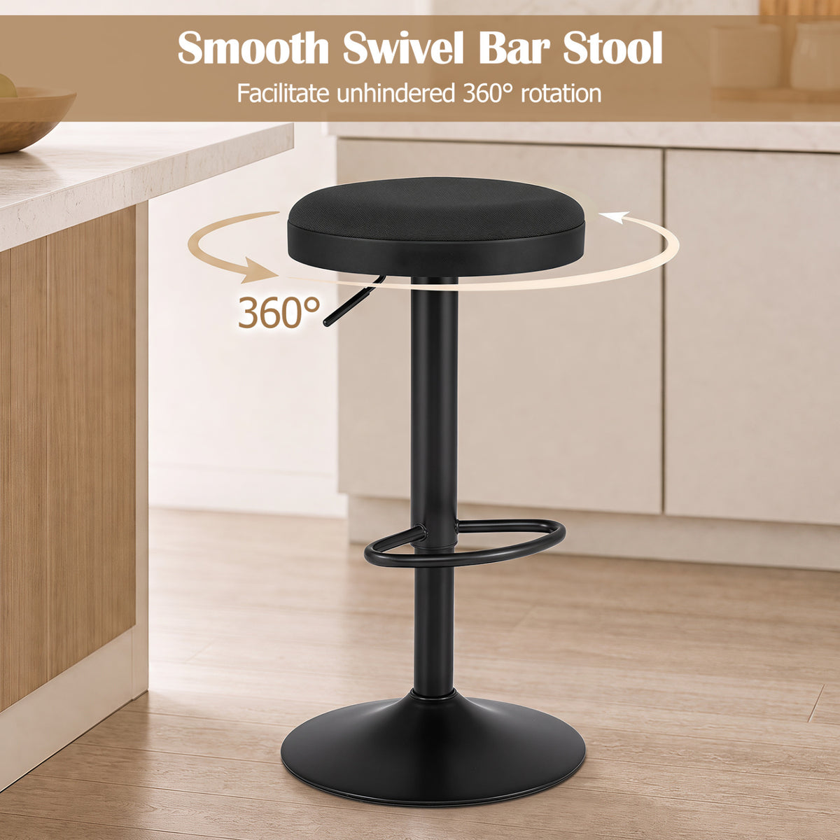Set of 2 Kitchen Bar Stools with Height Adjustment Padded Seat and D-Shaped Footrest