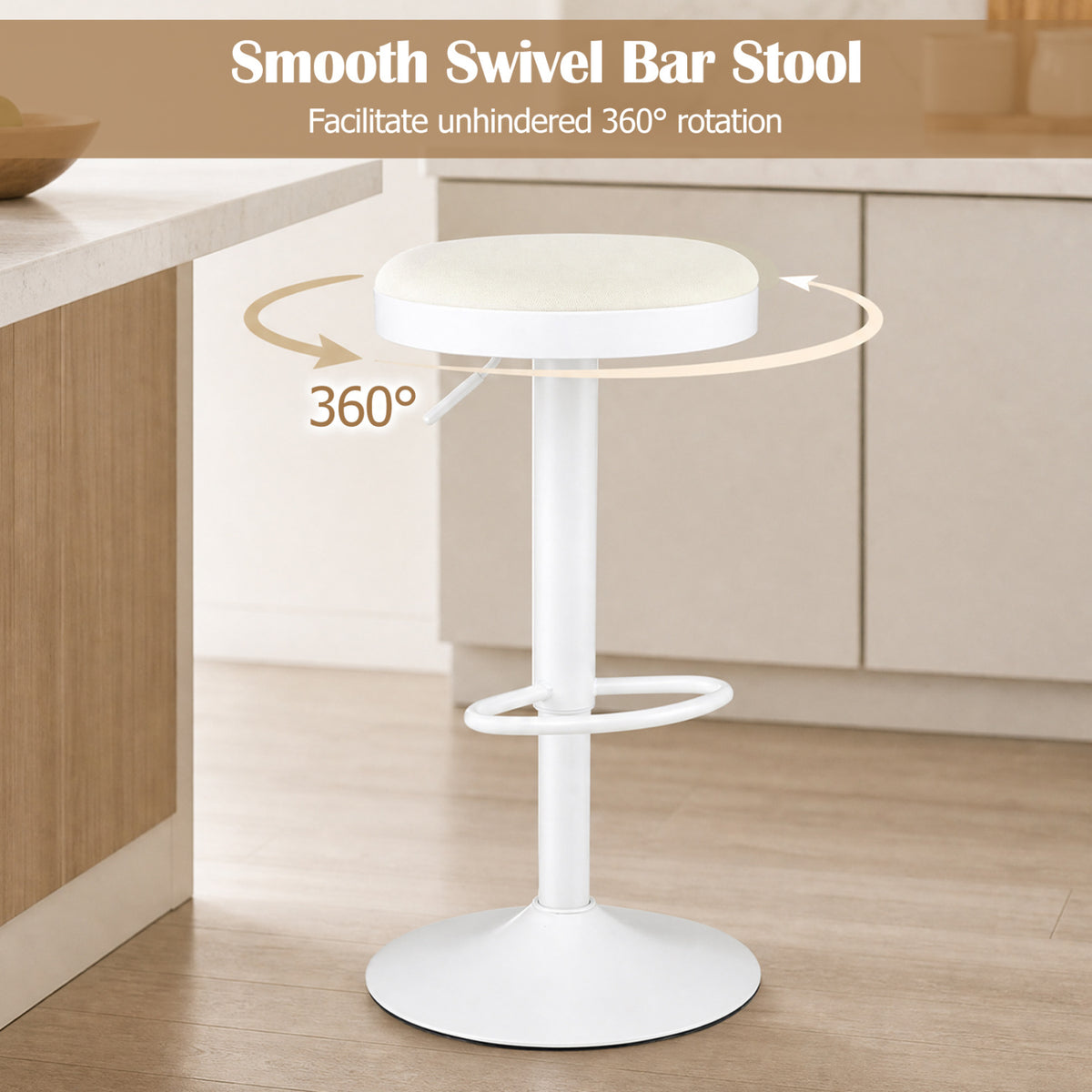 Set of 2 Kitchen Bar Stools with Height Adjustment Padded Seat and D-Shaped Footrest