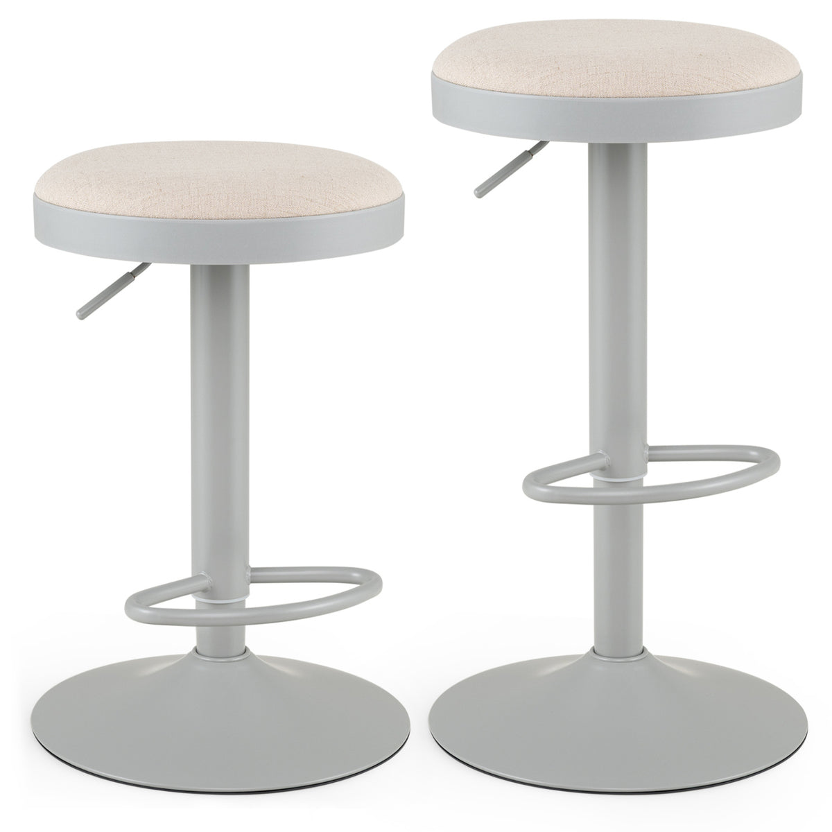 Set of 2 Kitchen Bar Stools with Height Adjustment Padded Seat and D-Shaped Footrest