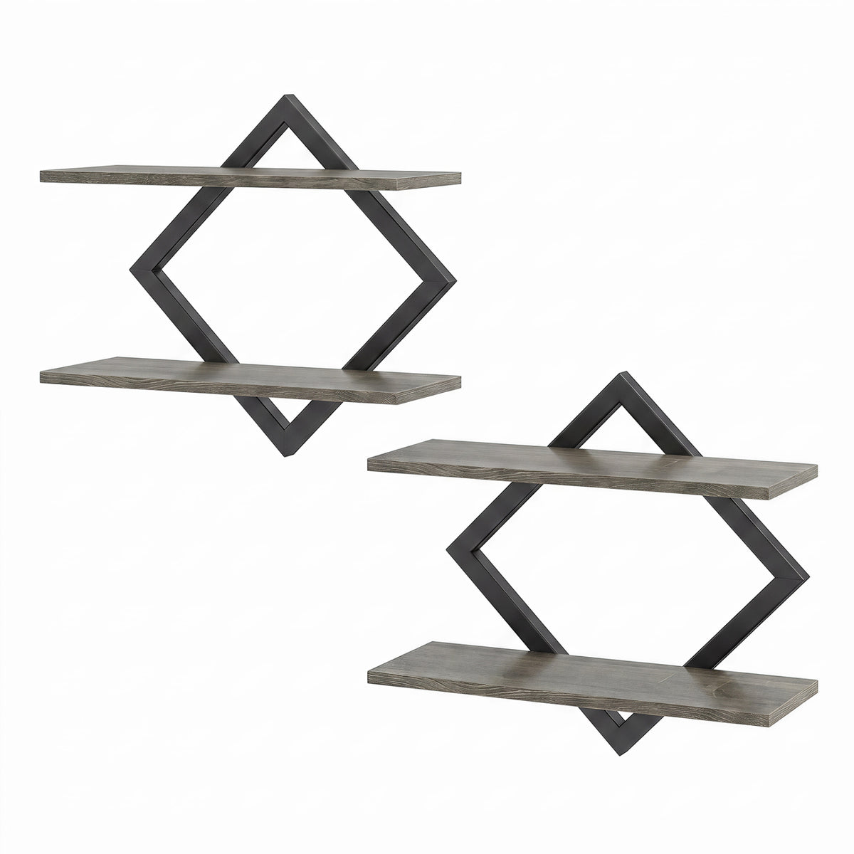 Set of 2 Metal Floating Shelves for Wall with Geometric Frame