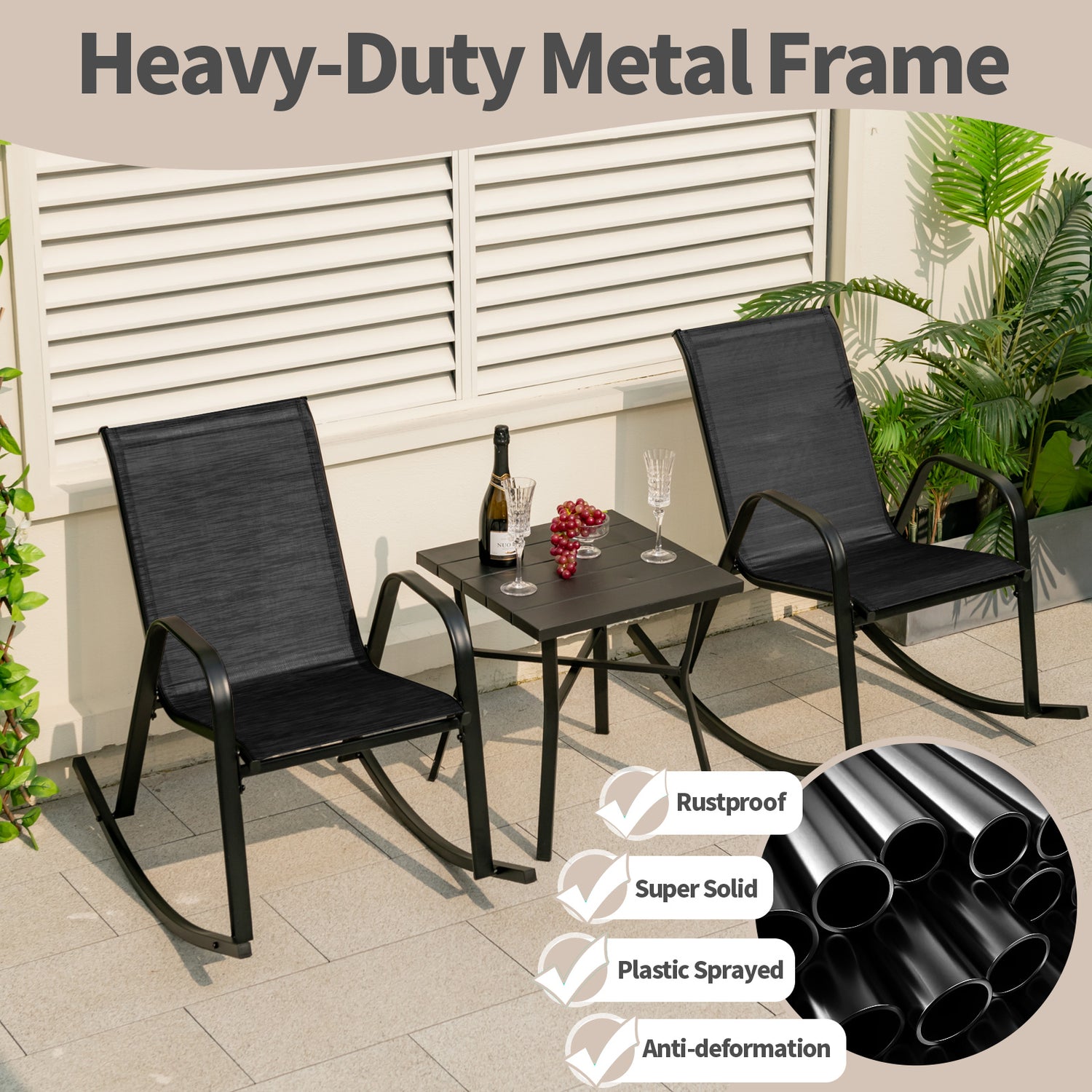 Set of 2 Heavy-Duty Metal Patio Rocking Chair with Breathable Seat Fabric