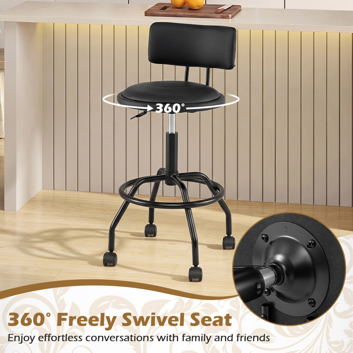 Modern Swivel Height Adjustable Bar Stool with Backrest