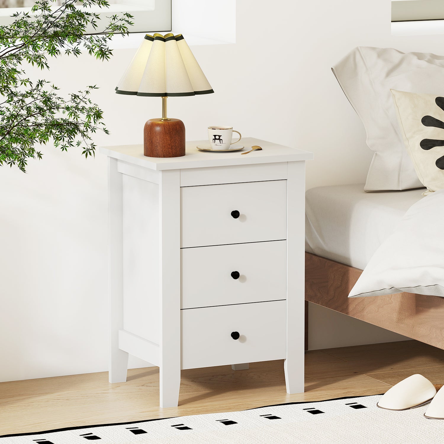 Set of 2 Nightstand End Beside Table Drawers