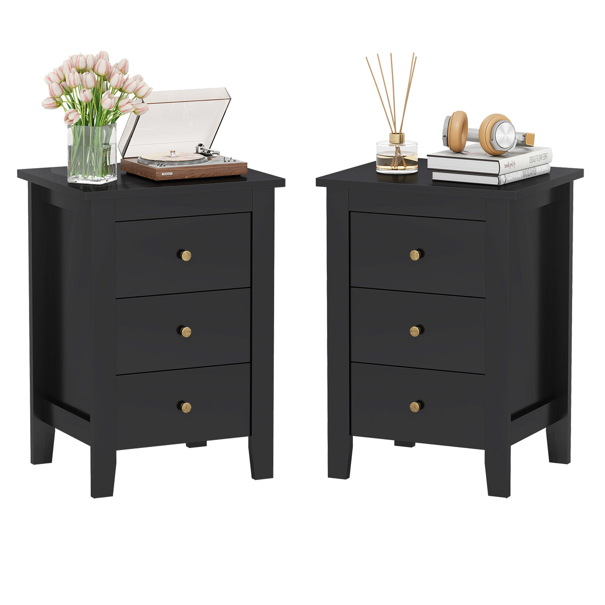 Set of 2 Nightstand End Beside Table Drawers