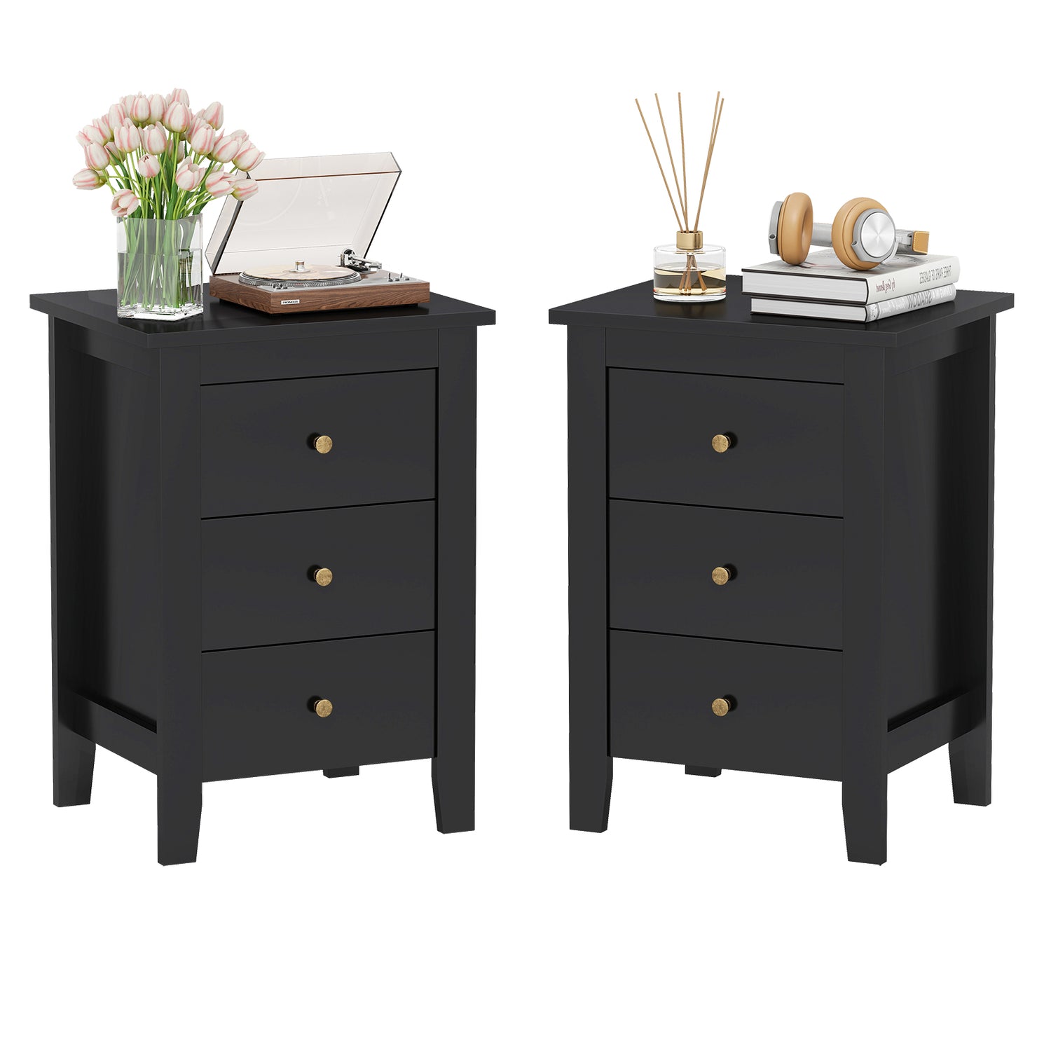 Set of 2 Nightstand End Beside Table Drawers