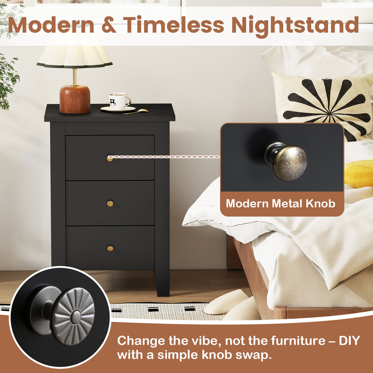Set of 2 Nightstand End Beside Table Drawers
