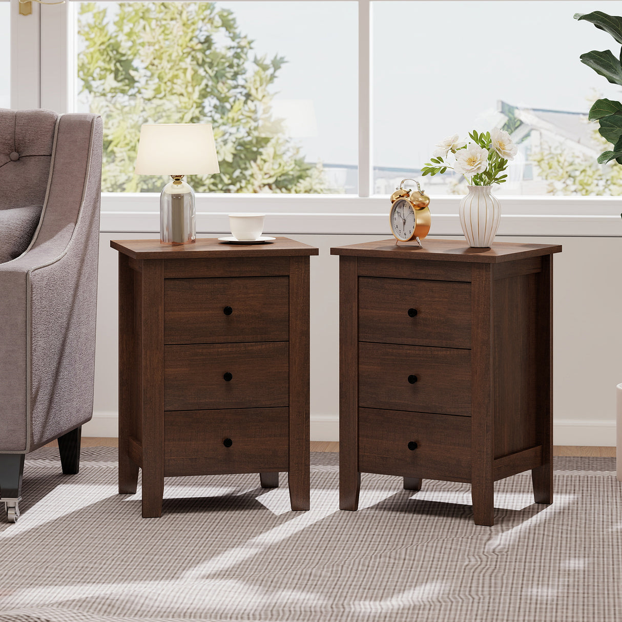 Set of 2 Nightstand End Beside Table Drawers