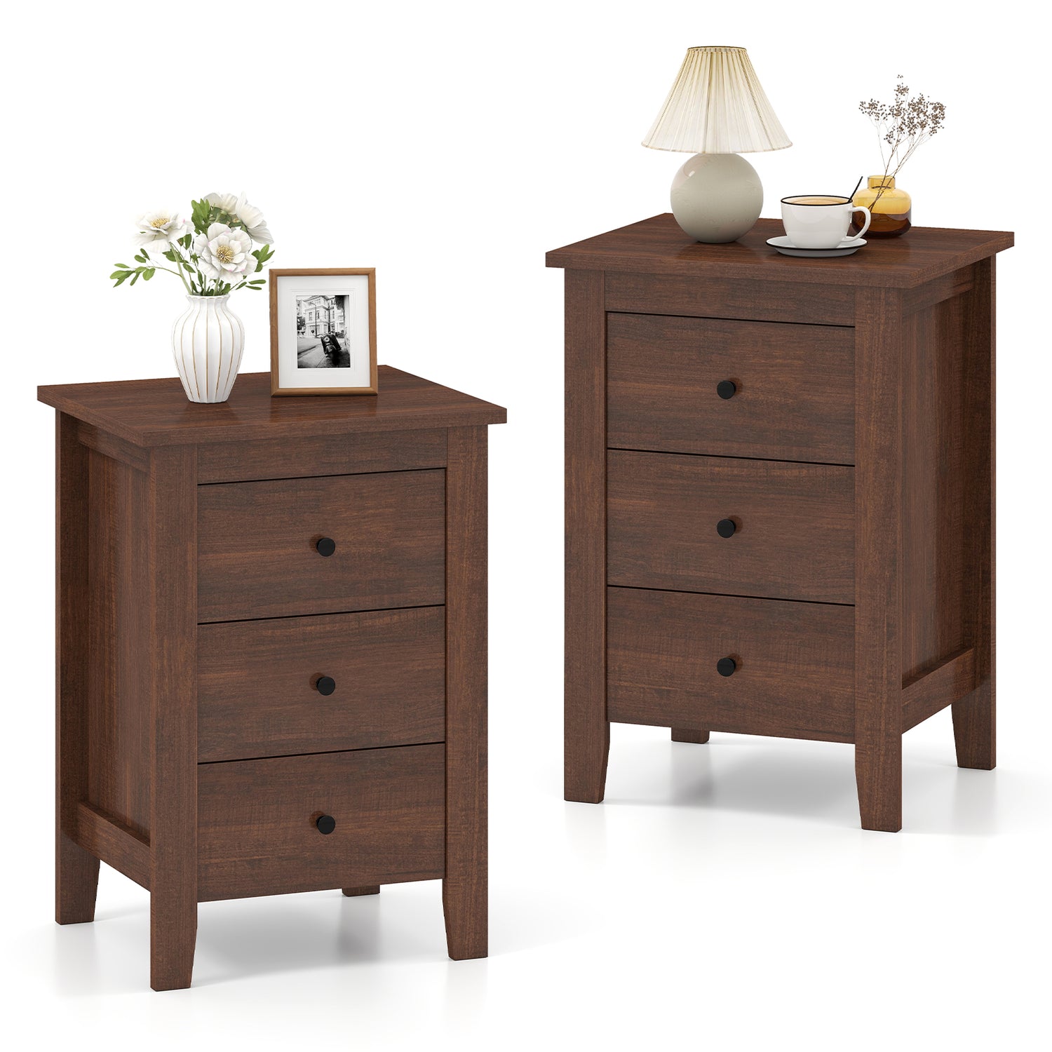 Set of 2 Nightstand End Beside Table Drawers