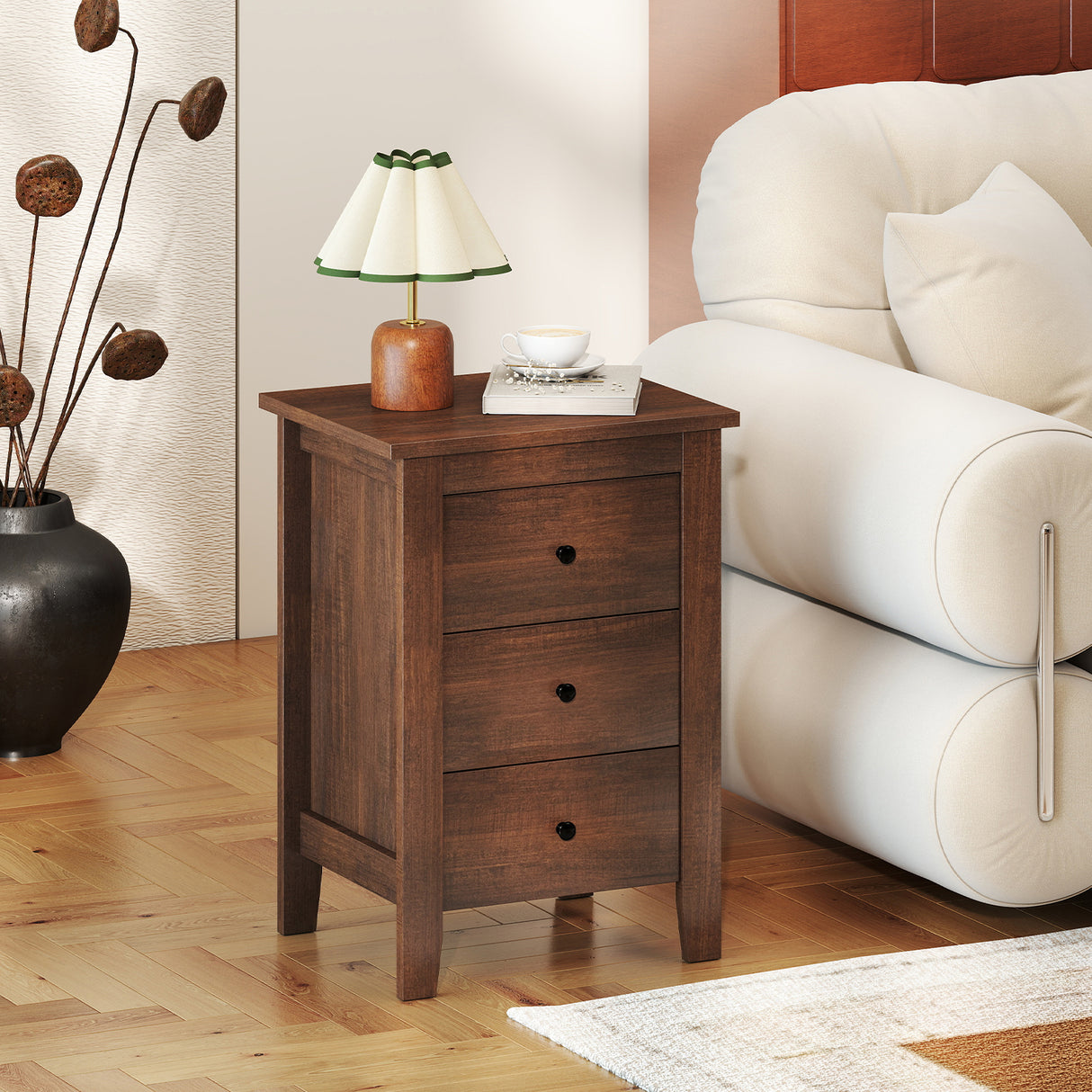 Set of 2 Nightstand End Beside Table Drawers