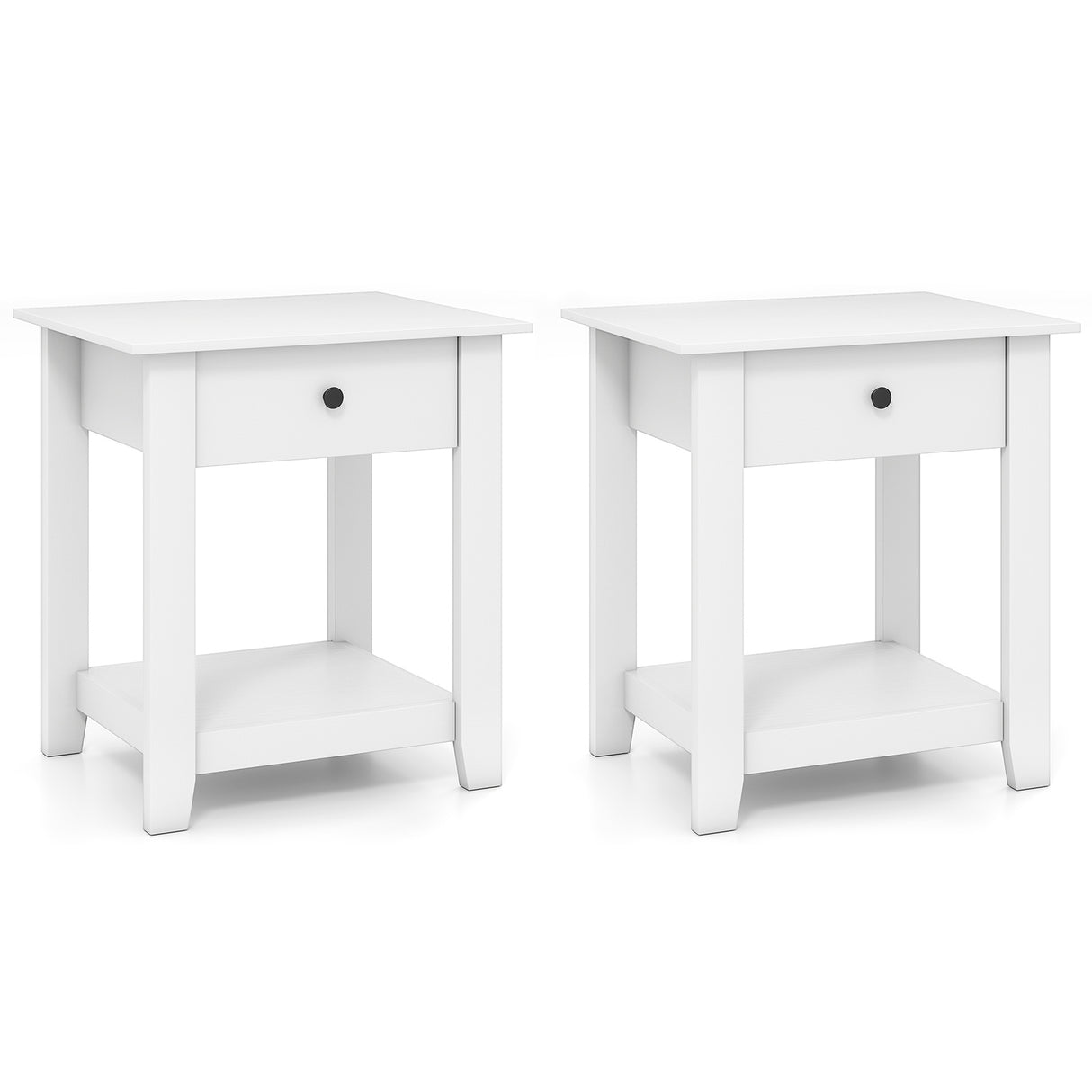 Set of 2 Nightstand with Drawer 3-Tier Modern Bedside Table with Open Shelf and Storage