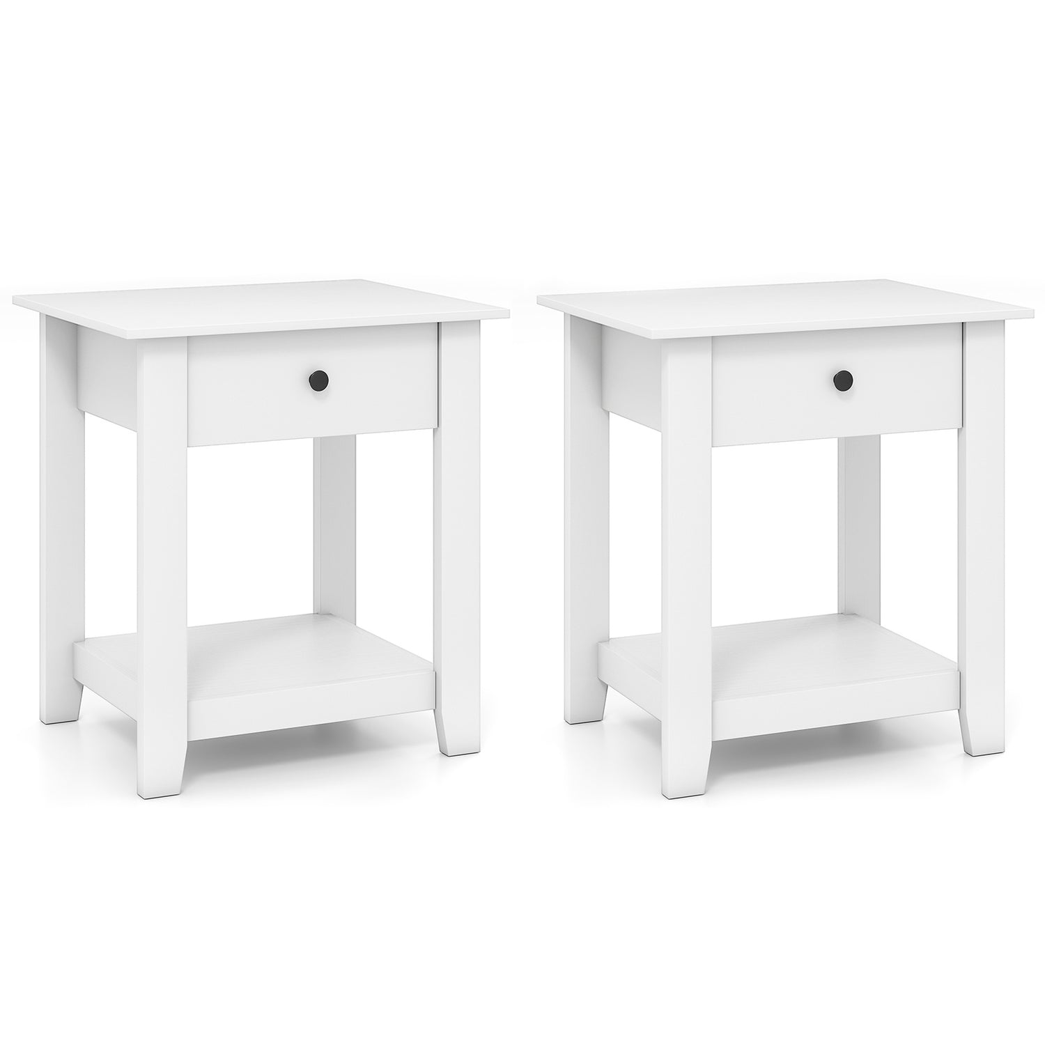 Set of 2 Nightstand with Drawer 3-Tier Modern Bedside Table with Open Shelf and Storage