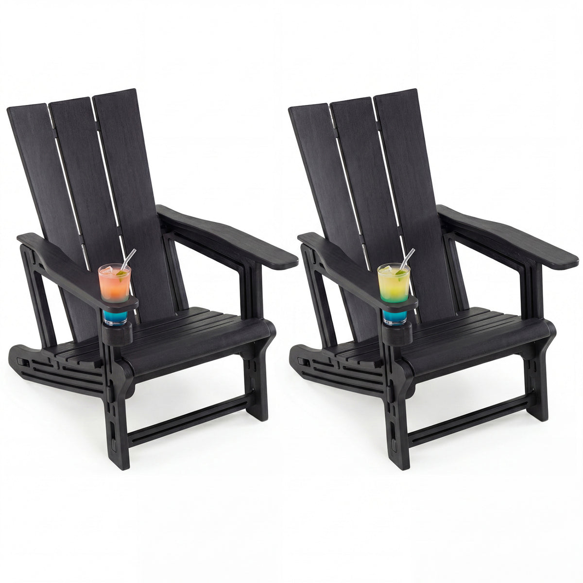 Set of 2 Outdoor Adirondack Chairs with Cup Holder