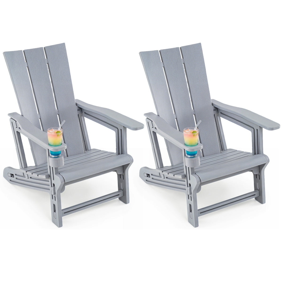 Set of 2 Outdoor Adirondack Chairs with Cup Holder